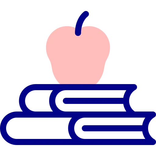 An icon of an apple on top of two books.
