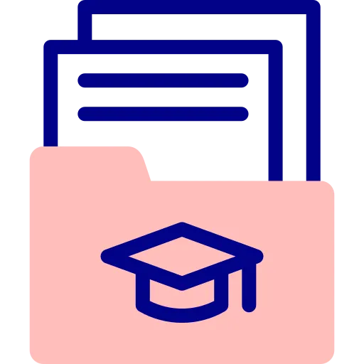 An icon of a folder with papers coming out of it.